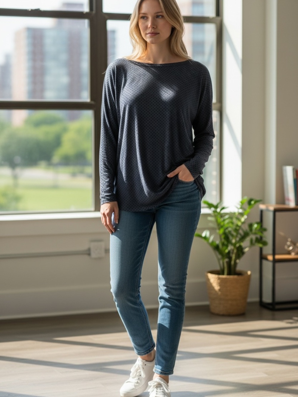 GAP Navy Polka Dot Long Sleeve Top NWT